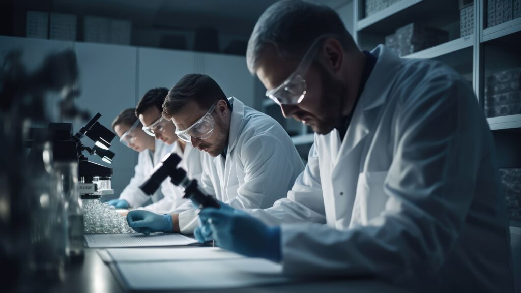 Cientistas em laboratório usando microscópios — Brasil conclui ingresso no CERN, o maior centro científico do mundo