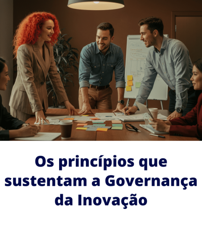 Equipe multidisciplinar em reunião definindo princípios de governança da inovação