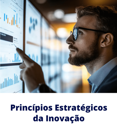 Profissional aponta para dashboard com gráficos — Princípios Estratégicos da Inovação e decisão baseada em dados.
